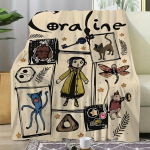 Coraline'i stiilis flanellist viskepadi - Digitaalselt tr&uuml;kitud koomiksimustriga loomakollektsioon, pol&uuml;esterkootud nelja hooaja mugavuspl&uuml;&uuml;sist tekk 130X150cm
