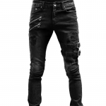 Biker Straight Elastsed teksap&uuml;ksid Meeste T&otilde;mblukuga Auk Streetwear Punk Skinny Denim Cargo P&uuml;ksid Pantalones R&otilde;ivad XXXL must