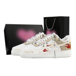 Nike Air Force 1 Galloping Mountains And Rivers, Heart Box Leather Breathable Low top Skateboard Shoes Men's Ecru IQ1119-011(Team529--) 44.5 black