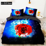 3D Prindiga Punane Roosi Voodipesukomplekt Romantiline Roosi Mustriga Tekikott Pulmakingitused Magamistoa Kaunistus T&auml;iskasvanutele Euroopa Voodikomplekt King Size 135x200cm