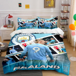 Manchester City Haaland Voodipesu Voodipesu Tekikott Komplekt Tekikott Padjap&uuml;&uuml;rid (1 * Tekikott 2 * Padjap&uuml;&uuml;ri, ilma tekita) 135x200cm white