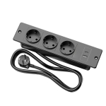 Sissepaigaldatav pikendusjuhe 3 pistikupesa ja kiirlaadimisega USB A USB C, Sisseehitatud tasapinnaline t&ouml;&ouml;laua pistikupesa pikendusjuhtmega USB-A+USB-C(10.5W) must