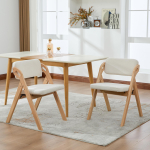 Kokkupandavad toolid pehmendatud istmetega, valmistatud t&auml;ispuidust (p&ouml;&ouml;k), virnastatavad s&ouml;&ouml;gitoolid (2-komplekt), k&ouml;&ouml;ki, kontorisse, pulma, pidu, piknikule. Beež 59 x 52 x 77 cm beež