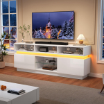 160*35*60 cm Suur televiisorialus, lameekraaniteleri kinnitus karastatud klaasriiuliga, k&otilde;rgl&auml;ikega madal kapp, LED-kapp, MDF, Sobib 60-tollisele televiisorile, Valge 160 x 35 x 60 cm valge