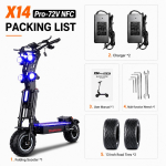 TOURSOR X14 Pro Kokkupandav T&auml;iskasvanute Elektriline T&otilde;ukeratas 5000W 2 Kahekordset Mootorit 72V 40Ah Aku 100KM H Kiirus 130KM Pikk S&otilde;iduulatus 13-tollised Rehvid X14Pro-72V 40Ah NFC-1-TT