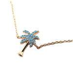 7bis [Q1528] - Bracelet artisanal 'Palmier' turquoise dor&eacute; ros&eacute; - 15x9 mm t&uuml;rkiissinine