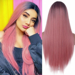 MISS PARUKAS Pikad sirged s&uuml;nteetilised parukad Ombre must roosa parukas naistele Cosplay Natural Keskosa juuste parukas k&otilde;rge temperatuuriga kiud