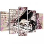 Viieosalise pildiga l&otilde;uendiprint Piano Abstract Purple Vintage 100x70 beež
