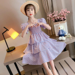 T&uuml;drukute kleidid Suvine laste ruuduline koogiseelik V&auml;ikese t&uuml;druku printsessi seelik sobib keskmisele ja suuremale lapsele 110 lilla