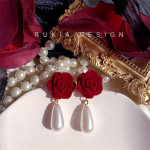 Flocking Goth Style Rose Drop Pearl K&otilde;rvar&otilde;ngad Vein Punane Teepidu Kamellia naelad