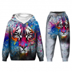 Lahe 3D loomade prindiga kapuuts/p&uuml;ksid/valge l&otilde;vi dressikomplekt meeste/laste vabaaja kampsun, pullover + p&uuml;ksid, &uuml;likonnad, meeste riided XXXXXL