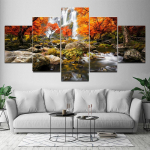 5 paneeli Maastik kosk S&uuml;gis mets S&uuml;gis Puu l&otilde;uend Maalimine Plakatid ja tr&uuml;kised Seinakunstipildid Kodukaunistus Ilma raamita 20x35cm*2 20x45cm*2 20x55cm*1