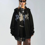 Naiste Butterfly Print kapuutsiga lukuga must jope Hip-hop stiilis punk Harajuku gooti t&auml;navamantel S