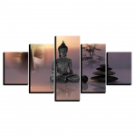 Seinakunst l&otilde;uend Elutoa raamistik HD-pildid 5 paneeliga Buddha kuju, tr&uuml;kitud kivist Buddha plakat Kodukaunistus 20x35cm*2 20x45cm*2 20x55cm*1