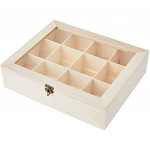 Teepakkide karp naturaalsest puidust, 12 kambrit 28,5 x 23,5 x 7 cm 20x20x3cm