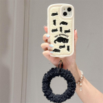 Cartoon Embroidery Black Kitten pl&uuml;&uuml;sist k&auml;ev&otilde;ruga telefoni&uuml;mbris iPhone 15 14 13 12 11 Pro Max k&otilde;ikeh&otilde;lmav kukkumiskaitse kate iPhone 14 Pro Max