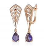 Kuldne &otilde;&otilde;nes suur geomeetriline mikroinlay tsirkoon lilla vesitilga k&otilde;rvar&otilde;ngad etnilise pulma heledad luksuslikud ehted naistele lilla