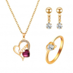 Love Heart Ripats Kaelakee Rhinestone Inkrusteeritud K&otilde;rvar&otilde;ngad S&otilde;rmus Naiste Ehete Komplekt kuldne