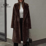 S&uuml;gistalvine paksendatud naaritsast sametmantel naiste Korea stiilis voodriga pika imitatsiooniga k&uuml;&uuml;liku karusnahast kasukas v&ouml;&ouml;ga S aprikoosi