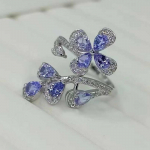 SACE GEMS muudetava suurusega s&otilde;rmus naistele, 925 sterling h&otilde;bedane, naturaalne tansaniidist pulmapeo peen ehe kingitus Open sinine