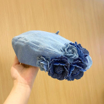 Y2K Korea Disainer Vintage Elegance Denim Blue Camellia Barett M&uuml;tsid Naistele Kevadsuvi naiselikkus Ni&scaron;&scaron; vabaaja maalikunstniku m&uuml;tsid
