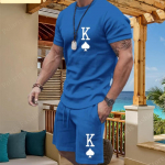 Suvine &uuml;hev&auml;rviline K-printiga spordidress Meeste l&uuml;hikeste varrukatega T-s&auml;rgi komplekt vabaaja 2-osaline riietus, meeste spordir&otilde;ivad, riided meestele M