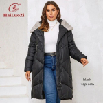 HaiLuoZi 2023 Uued naiste talvejoped Plus-suuruses pikad soojad parkad Elegentsed karusnahaga kapuutsiga Kvaliteetsed tepitud mantlid naiste 1131 1XL must