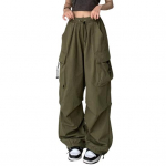 Naiste kaubap&uuml;ksid Hip Hop Baggy &uuml;hev&auml;rvilised mitme taskuga elastsed v&ouml;&ouml;kohad, mis sobivad &uuml;laosaga lahtised hingavad naiste p&uuml;ksid 2XL armee roheline v&auml;rv