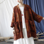 Johnature naiste vintage mustriga lillelised s&auml;rgid Topid Patchwork Taskud S&uuml;gispuuvillane linane naiste V-kaelusega nahkhiire varrukatega s&auml;rgid One Size kohv