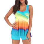2 tk / komplekt Chic Tankini komplekti tr&uuml;kkimine Mugav erksav&auml;rviline gradiendiga disainiga ujumistrikoo Hawaiile M