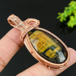 Natural Tiger Eye Gemstone Handmade Copper Wire Wrap Gift Pendant 2.56 l5e73