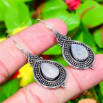 Natural Rainbow Moonstone Gemstone 925 Sterling Silver Earring 1.97 t9q00
