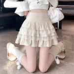Valge mini koogiseelik Naiste k&otilde;rge v&ouml;&ouml;kohaga Korea mood Kawaii magus vabaaja volangidega pits Naiste lapiline seelik Lolita A-joonega seelik S valge