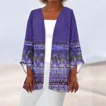 Naiste vabaaja mood tr&uuml;kitud kerge keskmise pikkusega jope kardigan L sinine