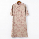 Johnature Naiste Hiina stiilis žakaarkleidid Seitsme varrukaga n&ouml;&ouml;biga kevadine vintage A-joonega kleit M roosa