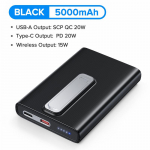 QOOVI 5000 mAh magnetiline juhtmevaba akupank PD20W kiirlaadimine mini v&auml;line aku kaasaskantav laadija iPhone 15 14 Pro Max X Samsung Xiaomi jaoks 5000mAh must