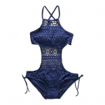 Seksikas &uuml;hes t&uuml;kis ujumistrikoo p&auml;itsed varrukateta seljata monokini kitsas l&otilde;ige &uuml;hev&auml;rviline risti-r&auml;sti seljaga &otilde;&otilde;nes S kuninglik sinine v&auml;rv