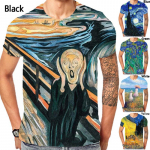 Meeste Mood Vincent van Gogh 3D-prindiga T-s&auml;rk Trendikas Vabaaja Elegantne Kunstimaali Mustriga &Uuml;marakaelusega T-s&auml;rgid 4XL