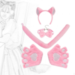 Karvase kassipoja k&otilde;rvad, kikilipsu k&auml;pad ja sabakomplekt, armas riietus karnevalideks roosa