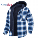Cozy Up Meeste puuvillane ruuduline pikkade varrukatega s&auml;rgid Jope Fliisvoodriga flanells&auml;rgid Sherpa n&ouml;&ouml;biga mantel kapuutsiga XL sinine