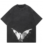 Streetwear Angel Wing Graafiline T-s&auml;rk Puuvillane Pestud Must Ts&auml;rk Unisex Tops T-s&auml;rk Suvine l&uuml;hikeste varrukatega T-s&auml;rk S must