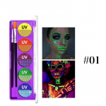 Meigipalett Fluorestseeruv UV-kiirgusega vees lahustuv Halloweeni peo meigipalett kehamaalingute palett pidulik lavameik