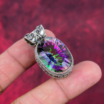 Mystic Topaz 925 Sterlingh&otilde;be Ripats, K&auml;sitsi valmistatud v&auml;&auml;riskividega ehted Ripats, M&auml;lestusp&auml;evaks 1.45 Inches valge