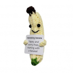 Positiivne heegeldatud banaaninukk koos julgustava kaardi emotsionaalse toega K&auml;sitsi valmistatud kudumine, puu-m&auml;nguasi, kaunistus j&otilde;ulukingitus Banana