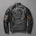P&auml;ris veisenahast mantel Ehtsast nahast riided Meeste mootorratta tikitud pealuu Mootorrattas&otilde;idu jope S&uuml;gis-Aasia suurus 6XL XL gray