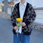 Meeste Riided V-kaelusega Mantel Ruuduline Kootud Kampsunid Meestele Must Jakk Kampsun X L&otilde;bus S&uuml;gis Talv T&auml;nav Korea Stiilis Kampsun Mantel M must