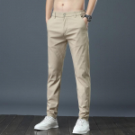Suvised &otilde;hukesed meeste vabaaja p&uuml;ksid 2023, elastsed Slim Fit, v&auml;ikese jalaga sirge toru, avara trendi mitmek&uuml;lgsed kevad- ja s&uuml;gisp&uuml;ksid 28 khaki