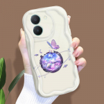 Armas koomiksimustriga kreemjas tekstuuriga korpus, lainelise servaga pehme silikoonkaanega telefoni&uuml;mbris Vivo jaoks Vivo Y17 puhas