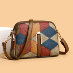 Rahvuslik stiil Vintage PU nahast &otilde;lakott naistele Mitmek&uuml;lgne lapitehnika v&auml;rv Topeltlukuga v&auml;ike crossbody kott sinine