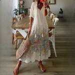 IHUASU Naiste vabaaja Sweetheart vaba V-kaelusega tr&uuml;kitud traksid keskmise varrukaga pikad kleidid S lilla